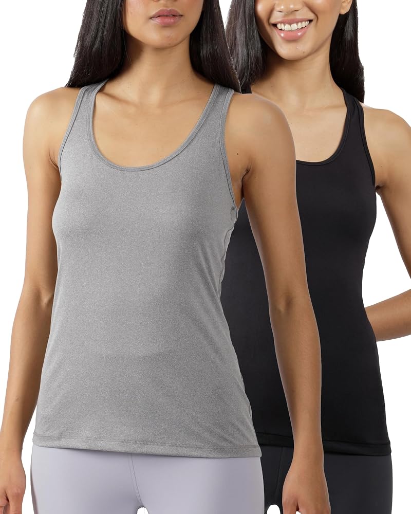 Womens Lightweight Tank Top Soft Racerback Workout Yoga Sleeveless Quick Dry Top — Htr Grey/Black